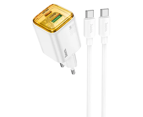 СЗУ Hoco N53 Monsoon PD30W+QC3.0 (1USB-A/1C) + Type-C to Type-C White