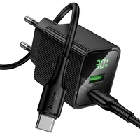 СЗУ Hoco CS84A Excellent with digital display PD30W+QC3.0 (1USB-A/1C) + кабель Type-C to Type-C Black