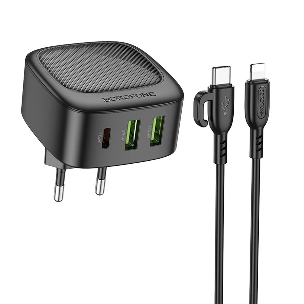 СЗУ Borofone BAS23A Lucky PD30W (1C2A) + Type-C to Lightning Black