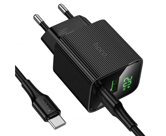 СЗУ Hoco CS83A Excellent with digital display PD20W+QC3.0 (1USB-A/1C) + кабель Type-C to Type-C Black