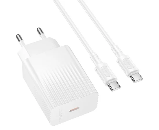 СЗУ Borofone BAS75A Source PD30W (1USB-C) + кабель Type-C to Type-C White