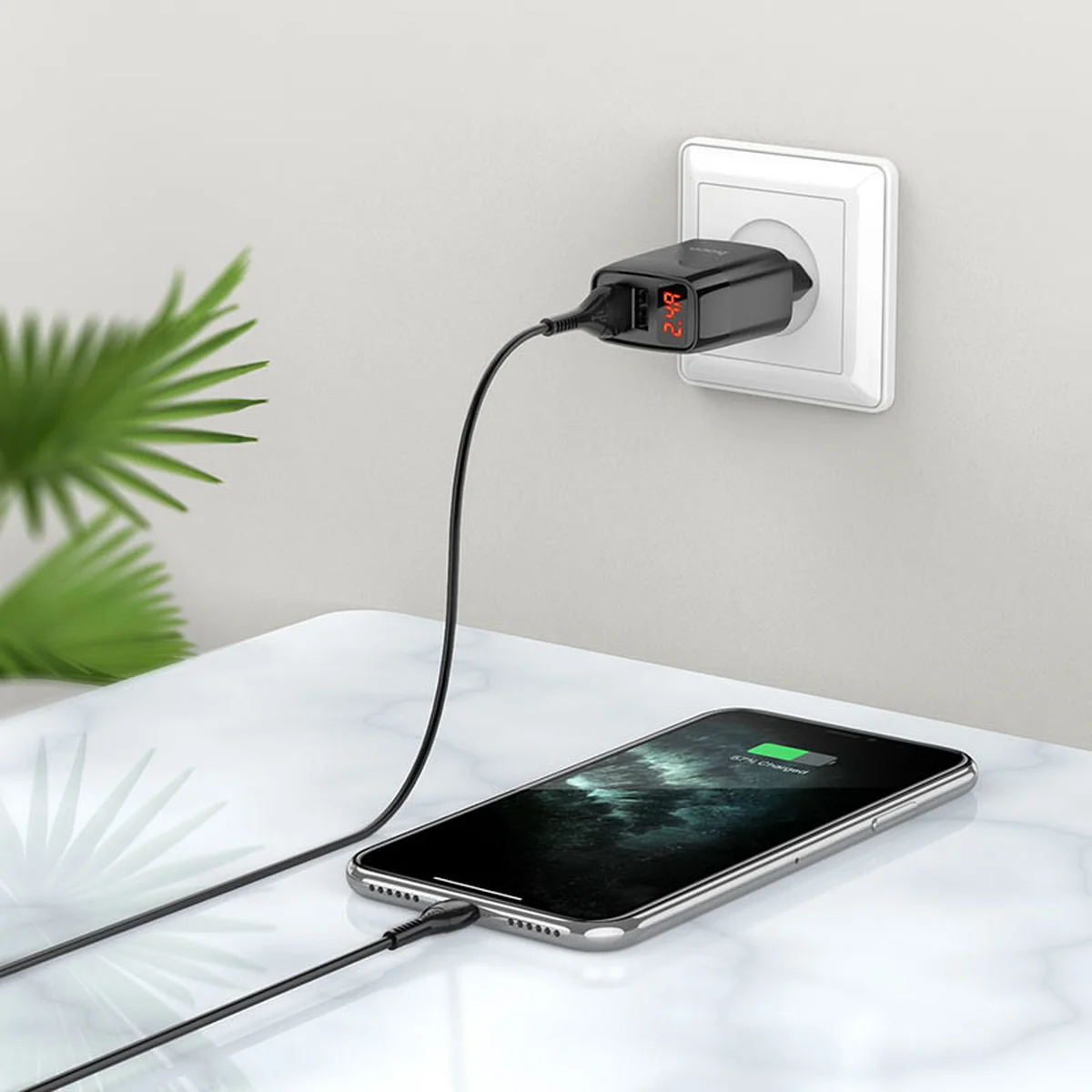 СЗУ Hoco C86A Balance 2.4A (2USB-A) + кабель USB to MicroUSB Черный