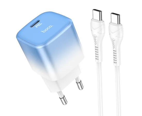 СЗУ HOCO C101A PD20W (1C) + Type-C to Type-C Ice Blue