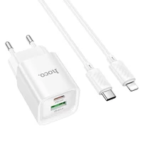 СЗУ Hoco C147A PD20W+QC3.0 (1USB-A/1C) + кабель Type-C to Lightning White