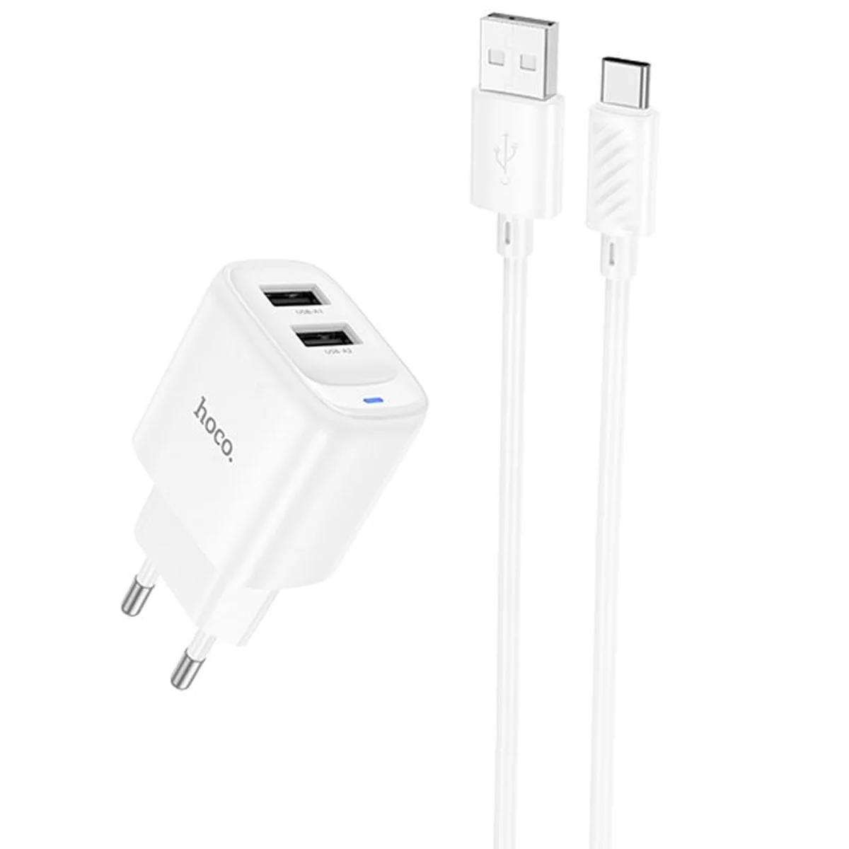 СЗУ Hoco C141A Smart 2.1A (2USB-A) + кабель USB to Type-C White