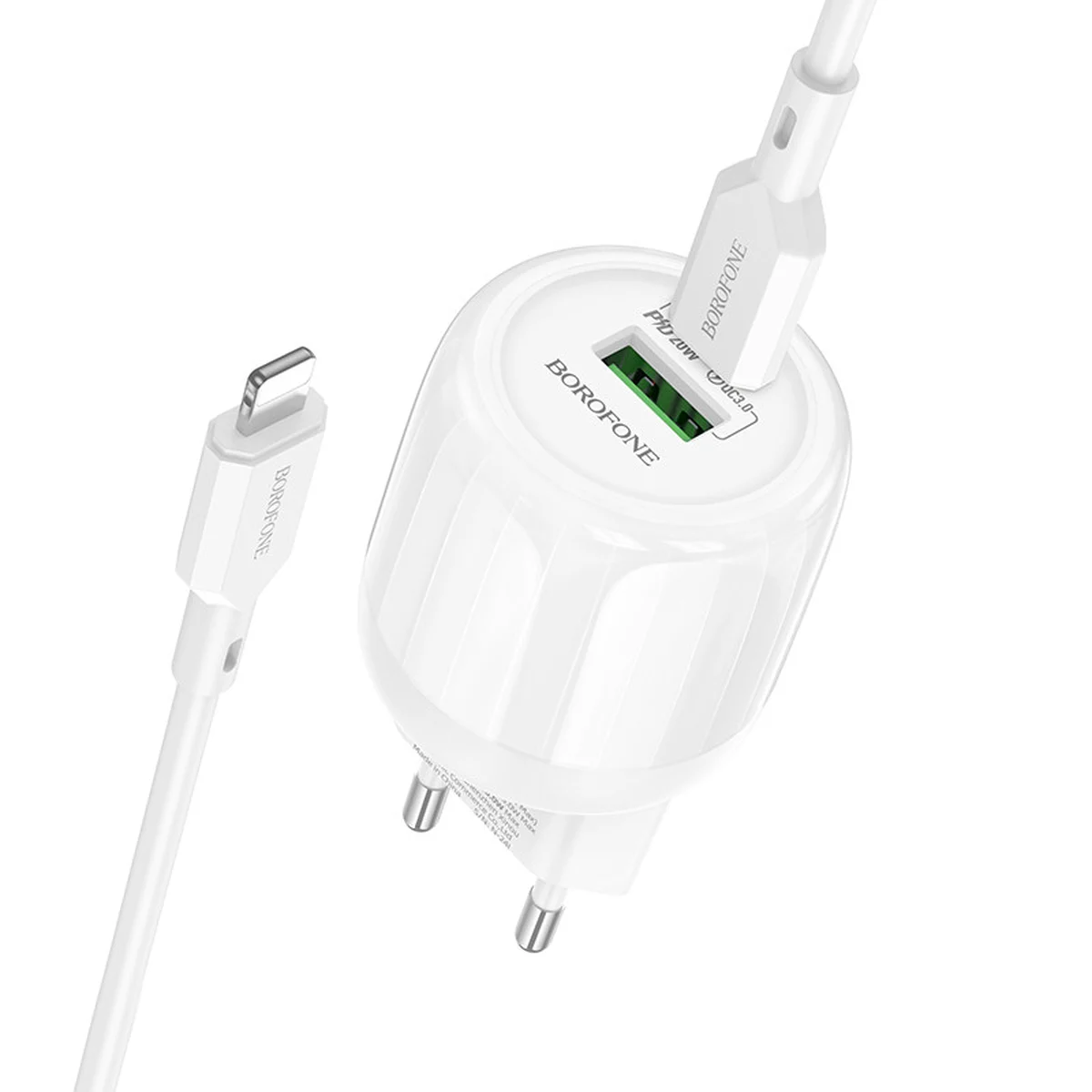 СЗУ Borofone BA93A Lustrous PD20W+QC3.0 (1USB-A/1C) + кабель Type-C to Lightning White