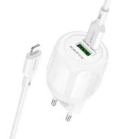 СЗУ Borofone BA93A Lustrous PD20W+QC3.0 (1USB-A/1C) + кабель Type-C to Lightning White