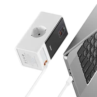 СЗУ Baseus OS PowerCombo Digital PowerStrip+Retractable-C 65W (1USB-A/1C/2Socket) (1.5m) (PSLR000) Glacier White