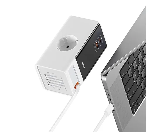 СЗУ Baseus OS PowerCombo Digital PowerStrip+Retractable-C 65W (1USB-A/1C/2Socket) (1.5m) (PSLR000) Glacier White