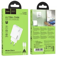 СЗУ Hoco C142A Direct PD20W+QC3.0 (1USB-A/1C) + кабель Type-C to Lightning White