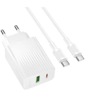 СЗУ Borofone BAS76A Source PD30W+QC3.0 (1USB-A/1C) + кабель Type-C to Type-C White