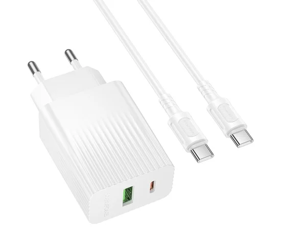 СЗУ Borofone BAS76A Source PD30W+QC3.0 (1USB-A/1C) + кабель Type-C to Type-C White