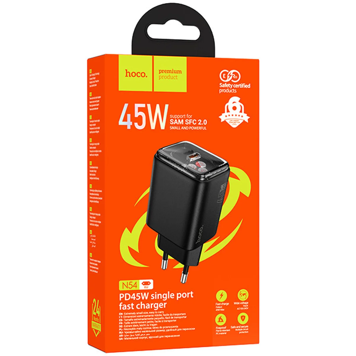 СЗУ Hoco N54 Monsoon PD45W (1USB-C) Black