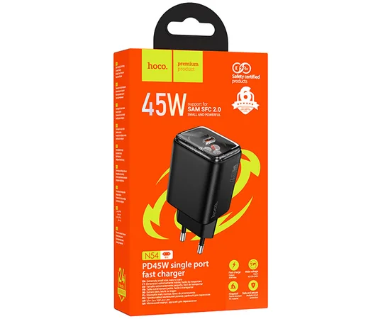 СЗУ Hoco N54 Monsoon PD45W (1USB-C) Black