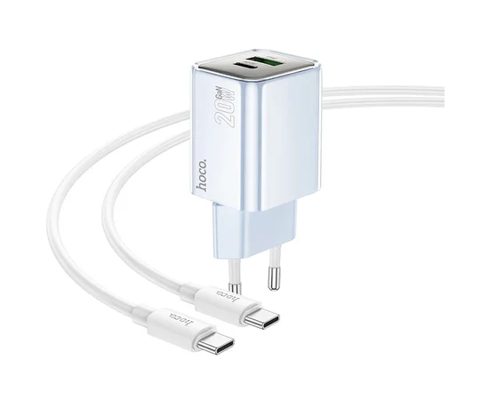 СЗУ Hoco N46 Glorious PD20W+QC3.0 (1USB-A/1C) + Type-C to Type-C Blue