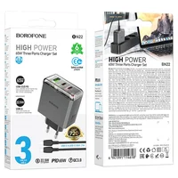СЗУ Borofone BN22 Lena PD65W (1USB-A/2C) + кабель Type-C to Type-C Metal gray