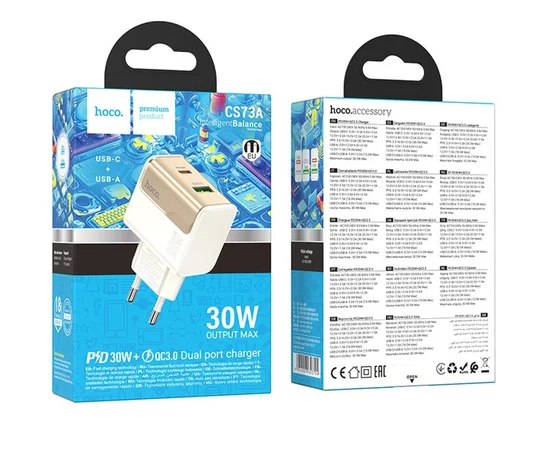 СЗУ Hoco CS73A Star Speed PD30W+QC3.0 (1USB-A/1C) White