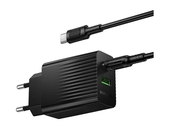 СЗУ Borofone BAS76A Source PD30W+QC3.0 (1USB-A/1C) + кабель Type-C to Type-C Black