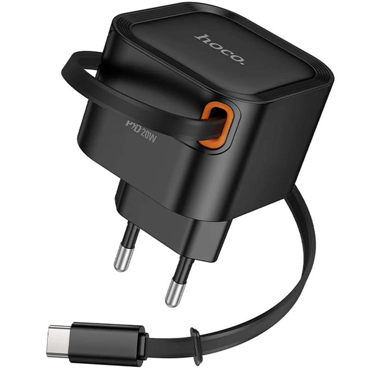 СЗУ Hoco C153A Changer With Retractable Cable Type-C PD20W Black