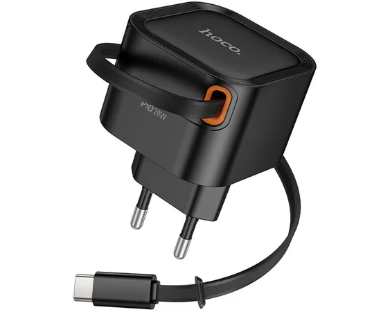 СЗУ Hoco C153A Changer With Retractable Cable Type-C PD20W Black