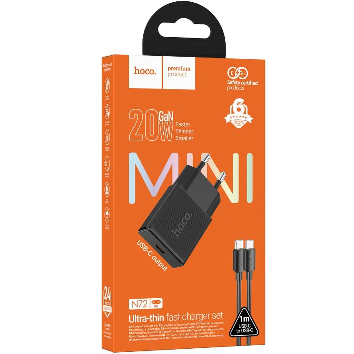 СЗУ Hoco N72 Speed ultra-thin PD20W (1USB-C) + кабель Type-C to Type-C Black