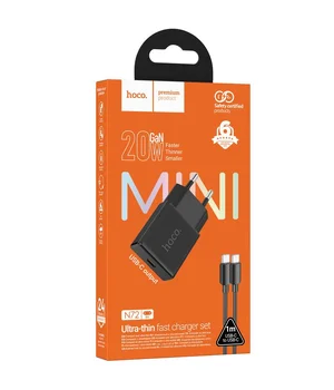 СЗУ Hoco N72 Speed ultra-thin PD20W (1USB-C) + кабель Type-C to Type-C Black