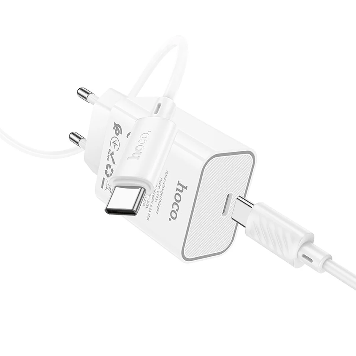 СЗУ Hoco C143A Benefit PD20W (1USB-C) + кабель Type-C to Type-C White