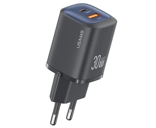СЗУ Usams US-CC254 GaN HC Ser. 30W (1USB-A/1C) Black