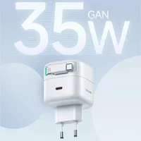 СЗУ Usams US-CC202 GaN With Type-C Magnetic Retractable Cable Module XMF Ser. 35W (2USB-C) White