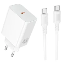 СЗУ Borofone BA109A Star PD40W (1USB-C) + кабель Type-C to Type-C White