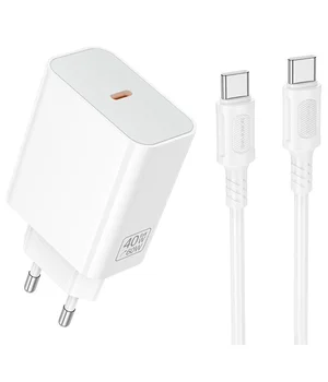 СЗУ Borofone BA109A Star PD40W (1USB-C) + кабель Type-C to Type-C White