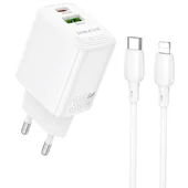 СЗУ Borofone BN29 Fuente PD30W+QC3.0 (1USB-A/1C) + кабель Type-C to Lightning White