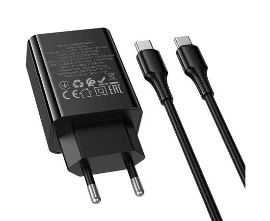 СЗУ Hoco CS94A Leader PD20W+QC3.0 (1USB-A/1C) + кабель Type-C to Type-C Black