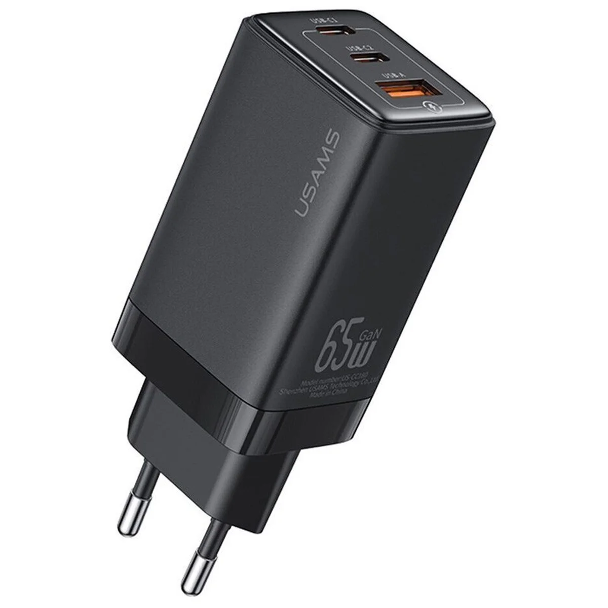 СЗУ Usams US-CC180 65W ACC 3 Ports GaN Sandru series Black