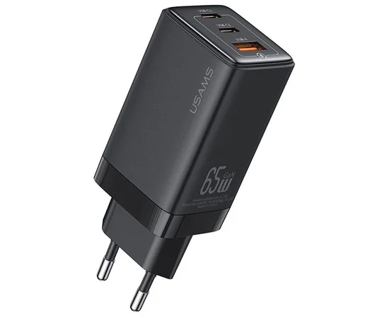 СЗУ Usams US-CC180 65W ACC 3 Ports GaN Sandru series Black