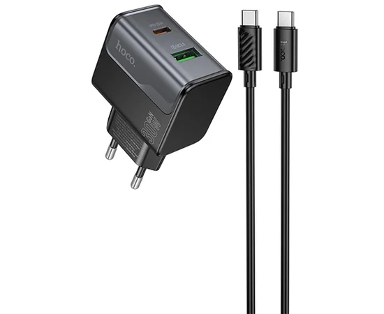 СЗУ Hoco CS73A Star Speed PD30W+QC3.0 (1USB-A/1C) + кабель Type-C to Type-C Midnight Black