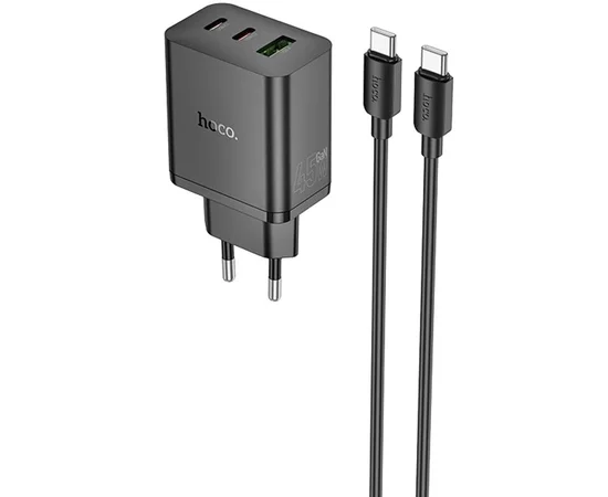 СЗУ Hoco N50 Scenery PD45W (1USB-A/2C) + кабель Type-C to Type-C Black