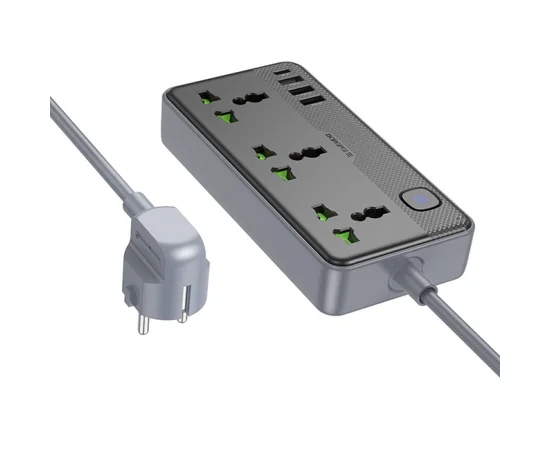Удлинитель Borofone BAC2A (3USB-A/1C/3xSocket) (1.5m) Black