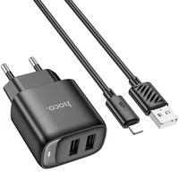 СЗУ Hoco C141A Smart 2.1A (2USB-A) + кабель USB to Lightning Black