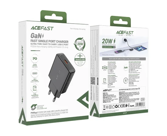СЗУ Acefast A65 PD20W GaN (USB-C) Black