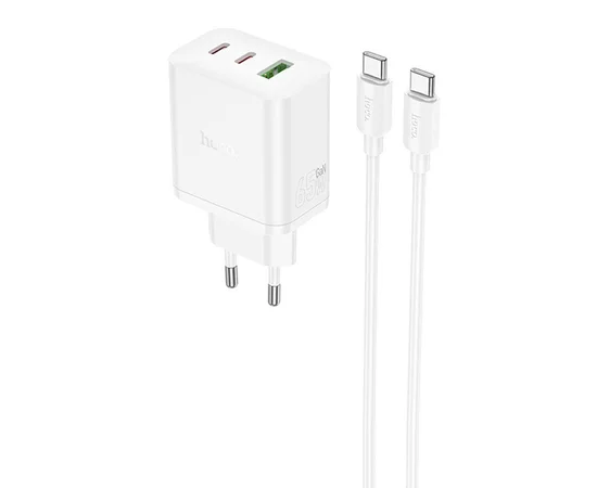 СЗУ Hoco N51 Scenery PD65W (1USB-A/2C) + кабель Type-C to Type-C White