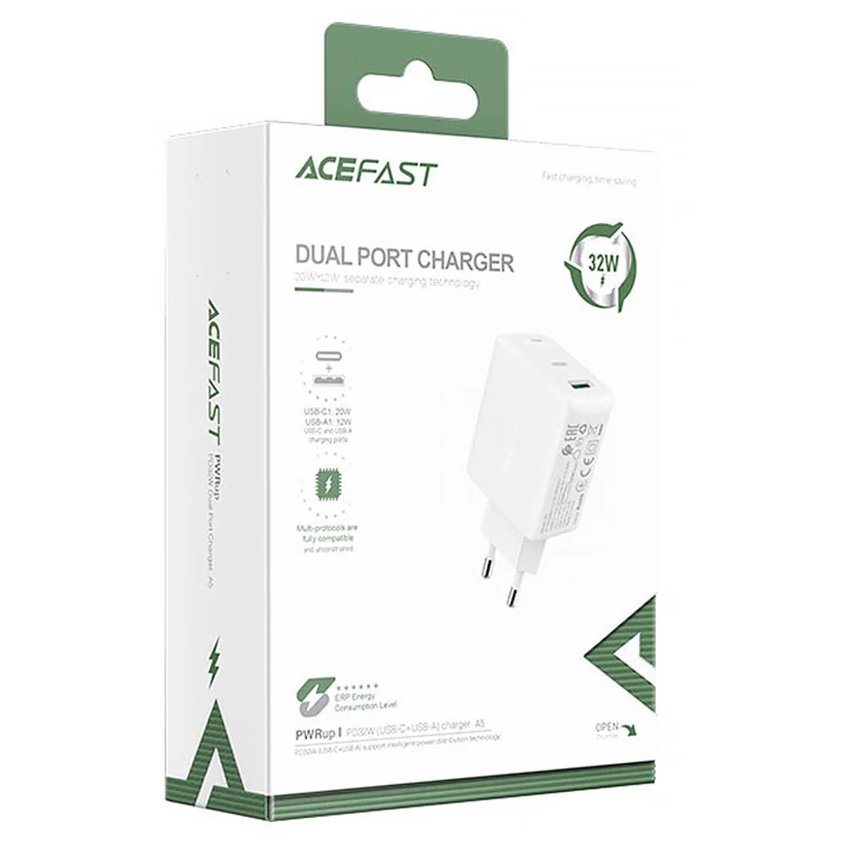 СЗУ Acefast A5 PD32W GaN (USB-C+USB-A) White