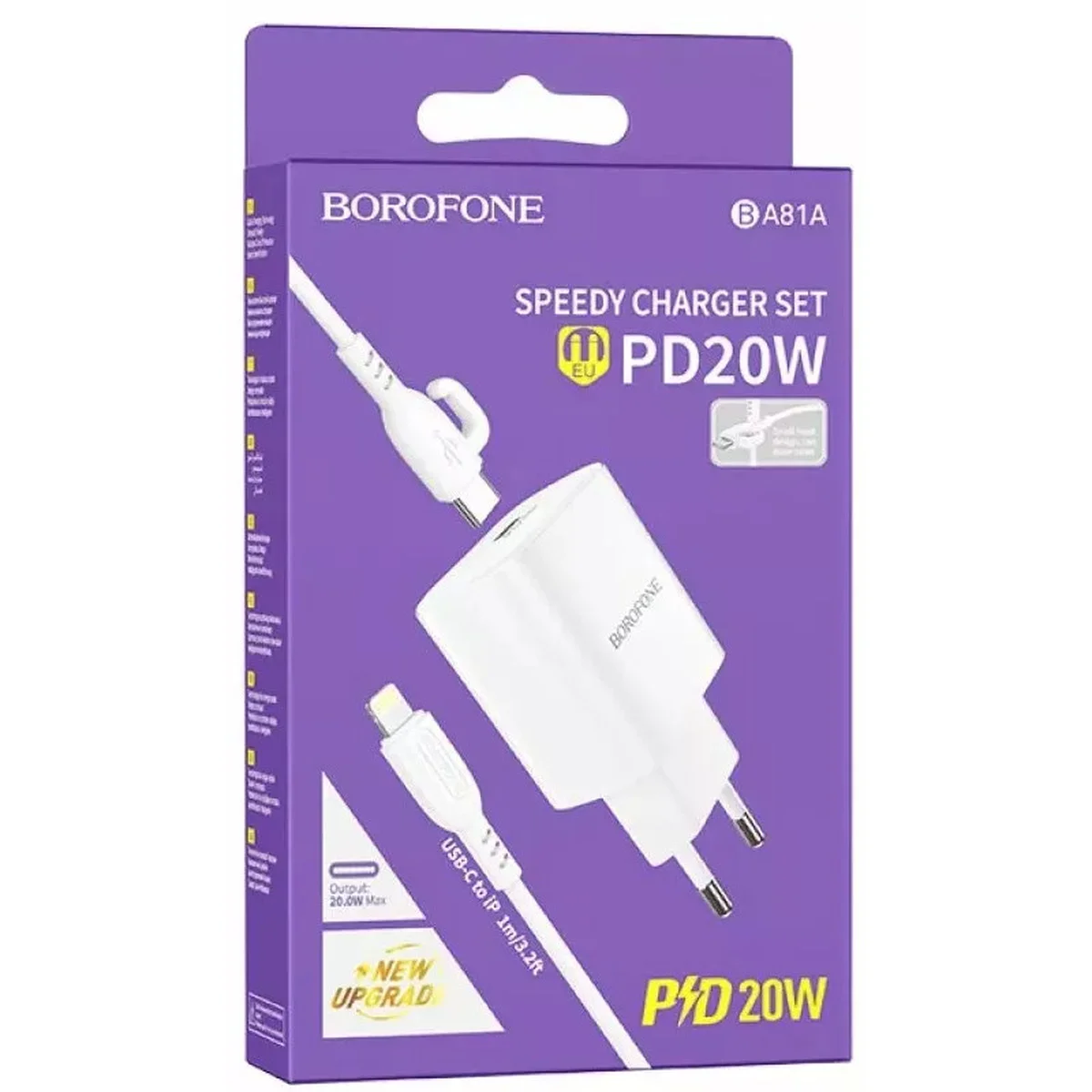 СЗУ Borofone BA81A PD20W (1USB-C) + кабель Type-C to Lightning White