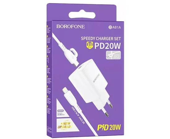 СЗУ Borofone BA81A PD20W (1USB-C) + кабель Type-C to Lightning White