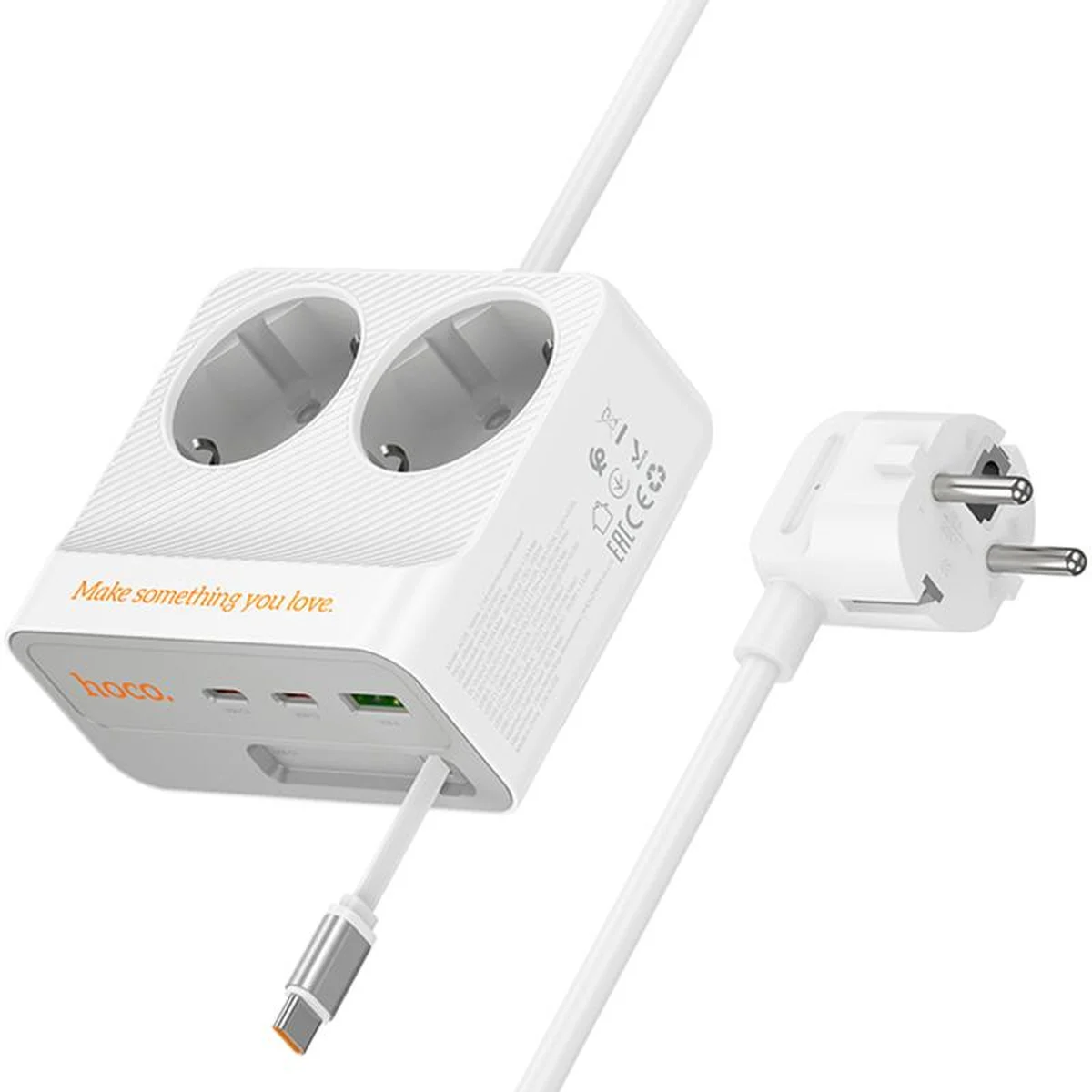Удлинитель Hoco AC28 Descanso (PD45W/1C/3A/2xSocket) (2m) White