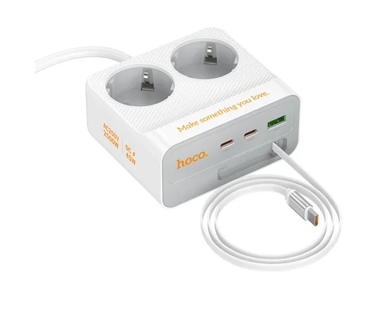 Удлинитель Hoco AC28 Descanso (PD45W/1C/3A/2xSocket) (2m) White