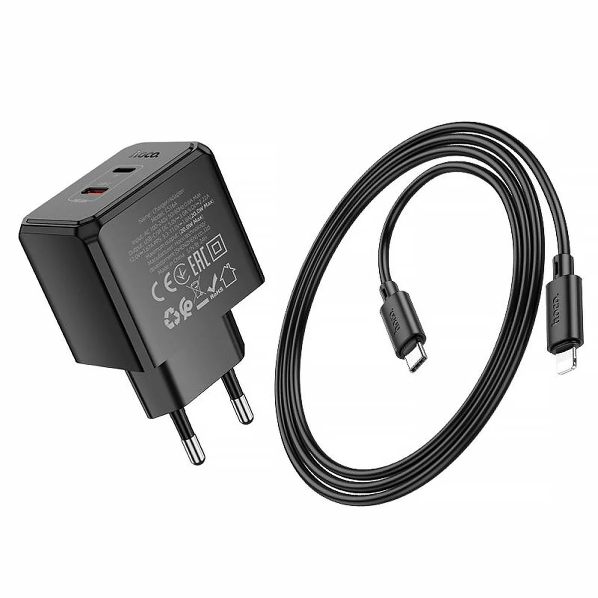 СЗУ Hoco CS16A Wish PD20W (1USB-C/1L) + кабель Type-C to Lightning Black