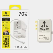 Сетевой универсальный переходник Baseus CG11 70W with retractable cable (2USB-A/3C/1Socket) (E0307E) Off-White