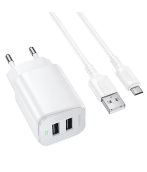 СЗУ Borofone BAS81A Star 10.5W (2USB-A) + кабель USB to MicroUSB White