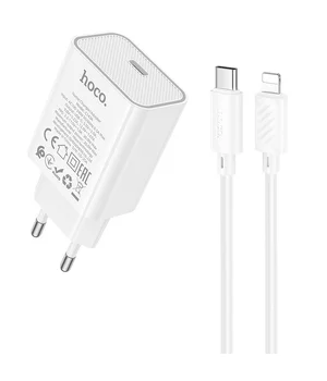 СЗУ Hoco C143A Benefit PD20W (1USB-C) + кабель Type-C to Lightning White